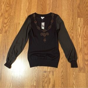 Black Beaded Long Sleeve Top